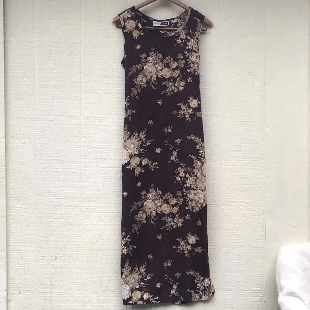 Vintage Y2K 90s Floral Sleeveless brown Maxi Dress